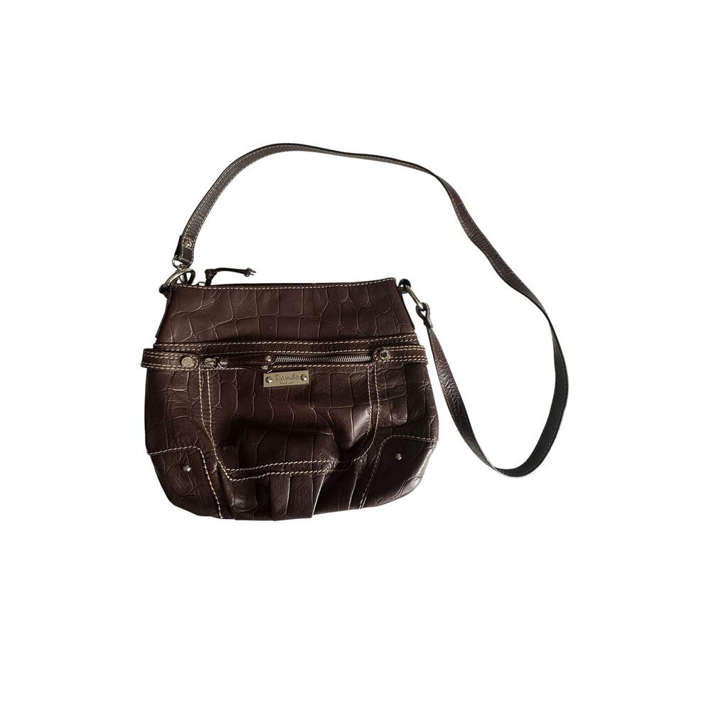 Tignanello Croc-Embossed Leather Bag Chocolate Brown Crossbody Purse Handbag